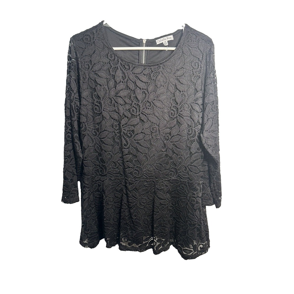 ophelia roe womens long sleeve‎ lace shirt size 1X plus black